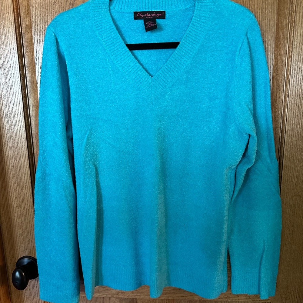 Lily Stanhope Robin Egg Blue V-Neck Sweater.  Size 2X.
